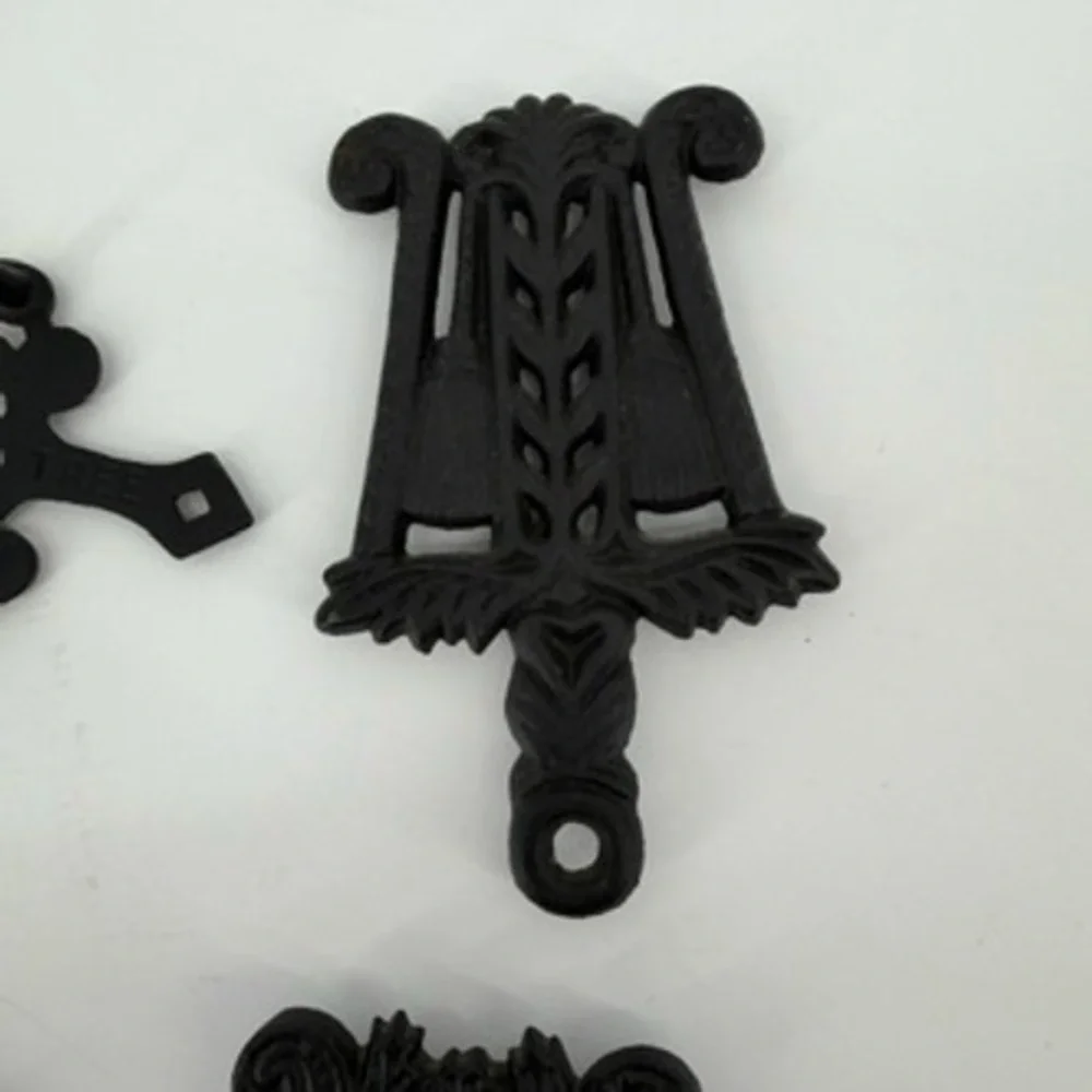 Vintage Black Cast Iron Trivet Set 5pc Pennsylvania Dutch Folk Art MT Series